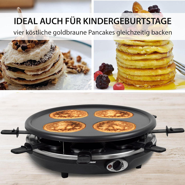 Syntrox Germany RAC-1350W-Waadt 4 in 1 Raclette Grill Fondue Heisser Stein für 8 Personen, Edelstahl