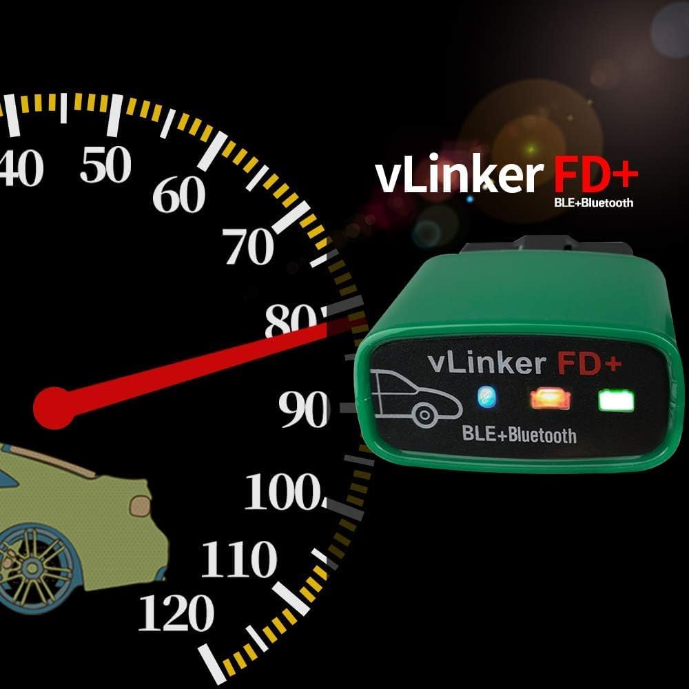 Vgate OBDII Bluetooth, vLinker FD+ OBD2 diagnosegerät OBD Adapter für Android, IOS und Windows (Blue