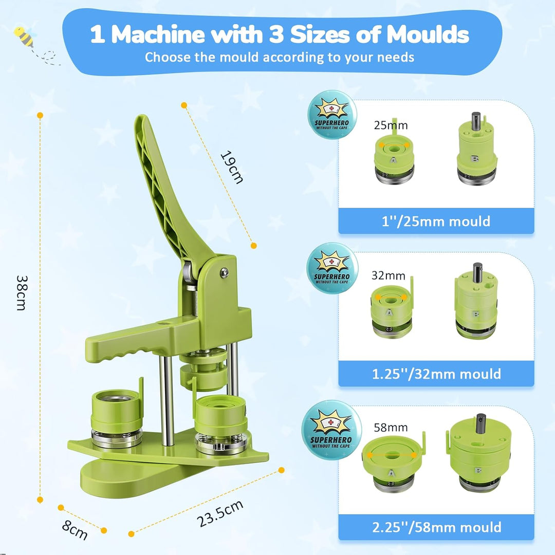 Buttonmaschine Button Maker 25+32+58 mm 300 Sets Kunststoff-Abzeichen-Nadelrücken Zimiking mit 10 Fl