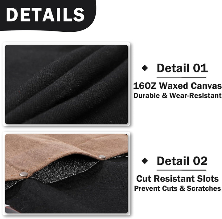 Kaaltisy Kochmesser Roll, 16OZ gewachstes Segeltuch, Messertasche mit professionellem schnittfestem