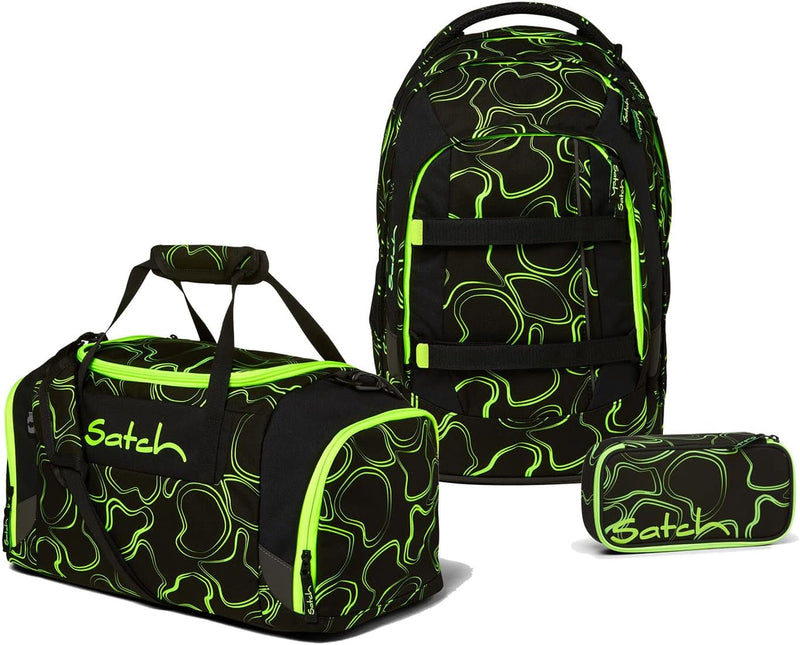 satch Pack Schulrucksack Set 3tlg. mit Sporttasche und Schlamperbox Green Supreme, Green Supreme