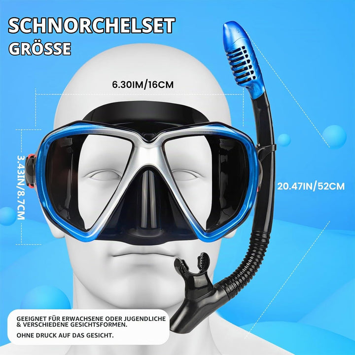 Taucherbrille für Erwachsene mit Anti-Nebel Schnorchelmaske, Schwimmmaske gehärtetem Glas und Nasena