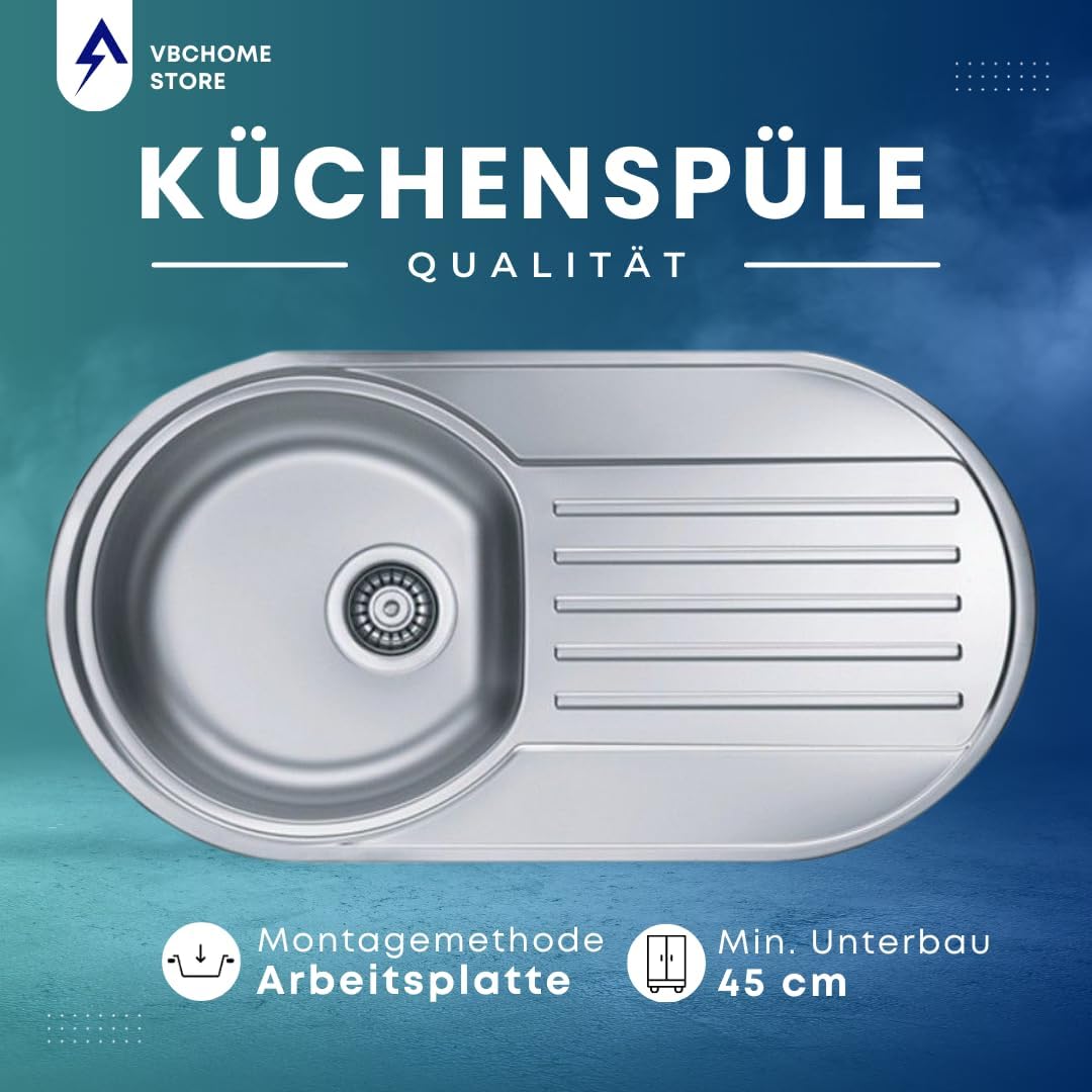 VBChome Einbauspüle 83 x 44 cm Camping Küchenspüle - Leinenstruktur Alveus Form 40 Spülbecken EDELST