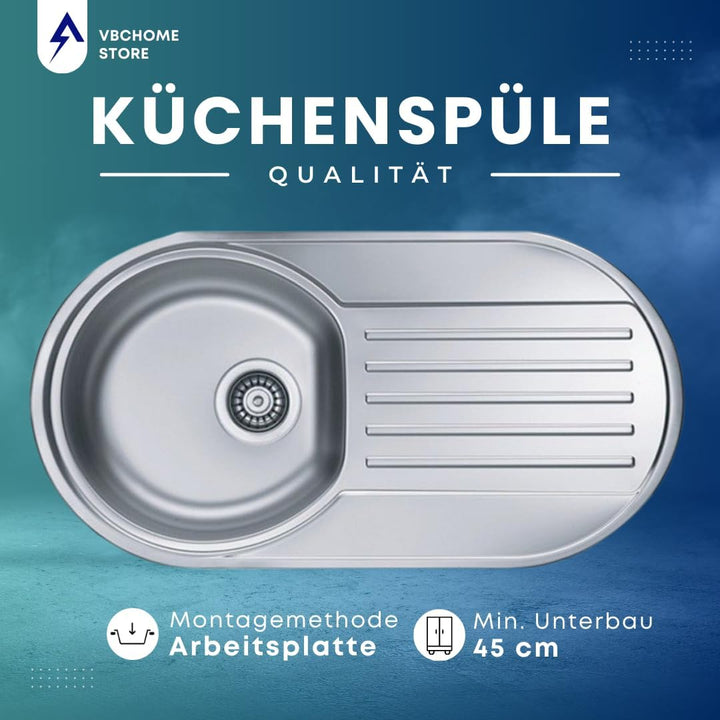 VBChome Einbauspüle 83 x 44 cm Camping Küchenspüle - Leinenstruktur Alveus Form 40 Spülbecken EDELST