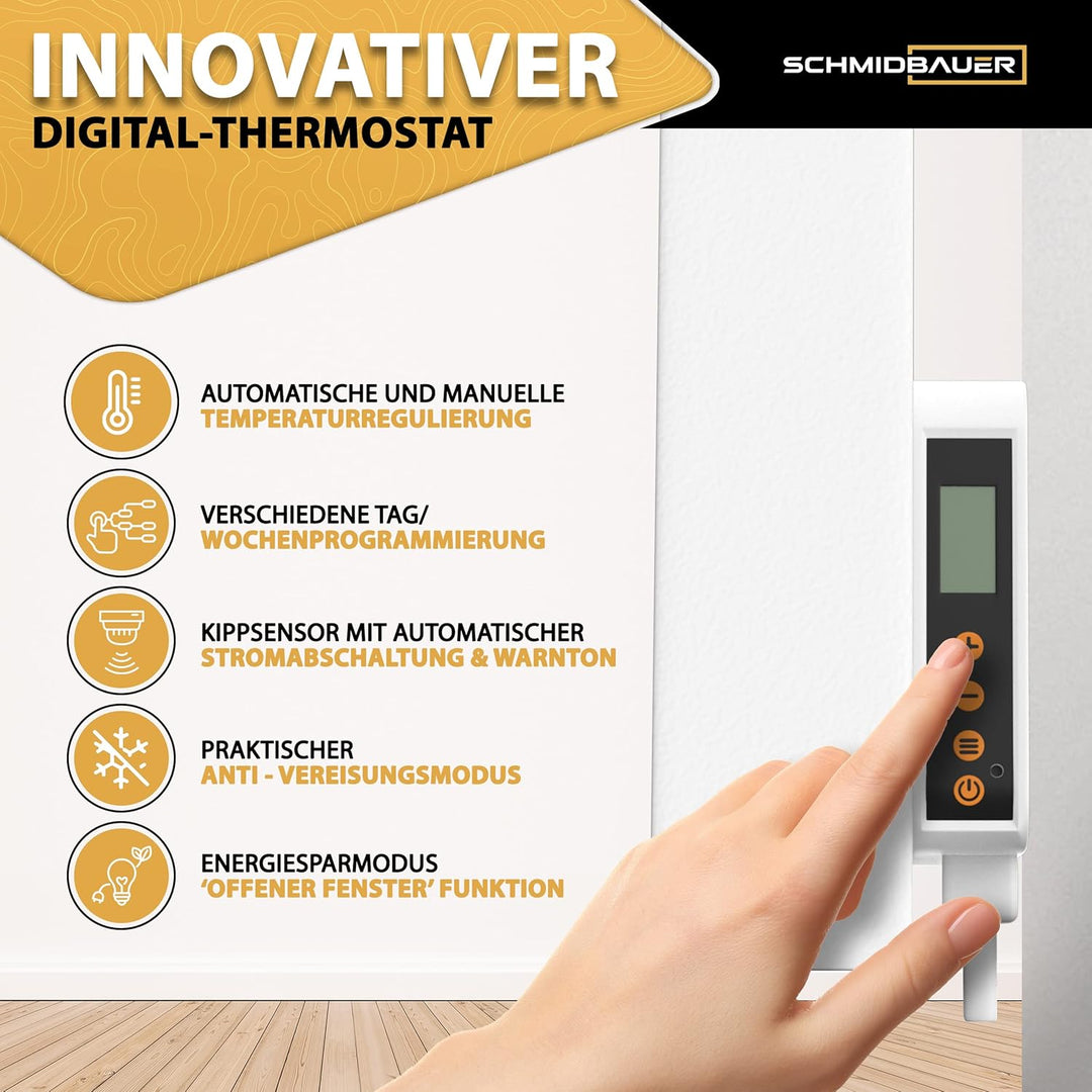 SCHMIDBAUER® Infrarotheizung Hybrid 450 Watt - integr. Thermostat/Standfuss - Infrarottechnik mit Ra