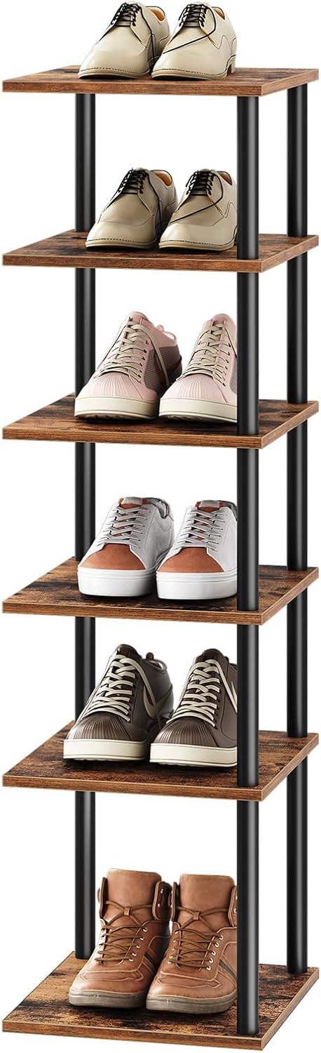 HOOBRO Schuhregal, 6-lagiges Eckschuhregal, schmales Schuhablage, Schuhschrank, Schuhständer, Flur,