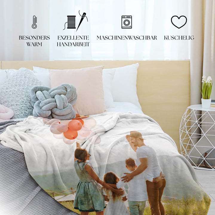 PICANOVA – Personalisierte Decke mit Foto 100x70cm – Fotodecke – Premiumqualität Fleecedecke 510g/qm
