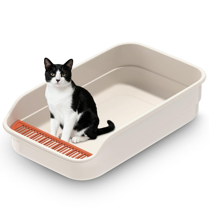 Vealind Grosse Katzenklo XXL Katzentoilette für Mehrkatzenhaushalte， 60L x 40W x 16H cm Offene Katze