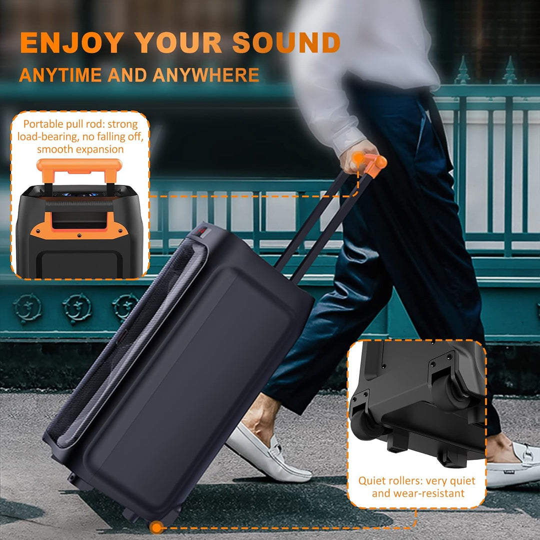 JYX Karaoke Anlage mit 2 drahtlosen Mikrofonen, Grosser Karaoke Lautsprecher Bluetooth mit Rädern un