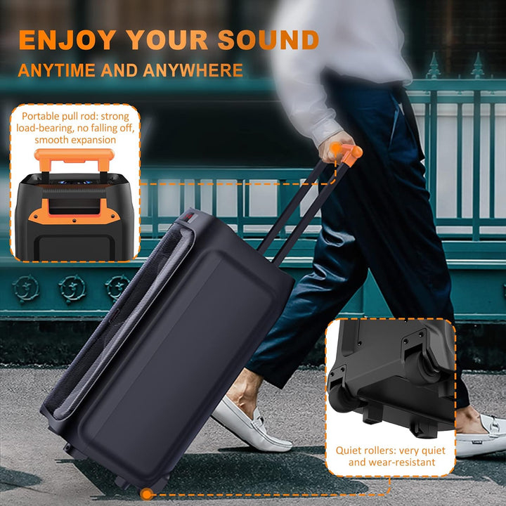 JYX Karaoke Anlage mit 2 drahtlosen Mikrofonen, Grosser Karaoke Lautsprecher Bluetooth mit Rädern un