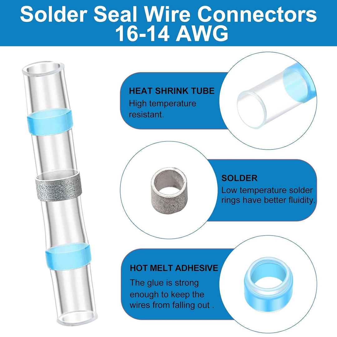 300 Stück 16-14 AWG Kabelverbinder Wasserdicht Schrumpfverbinder Quetschverbinder Blau - Kabelverbin