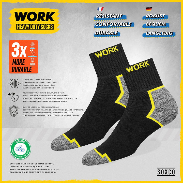 SOXCO 10 Paar Kurze Arbeitssocken Herren Quarter Socken WORK Socks 43-46 Schwarz, 43-46 Schwarz