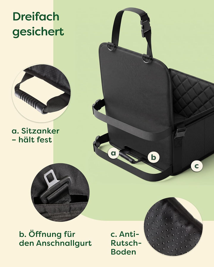 Knupis Extra Stabiler Hunde Autositz für Kleine Hunde - Wasserabweisend & Kratzfest mit 5 Taschen –