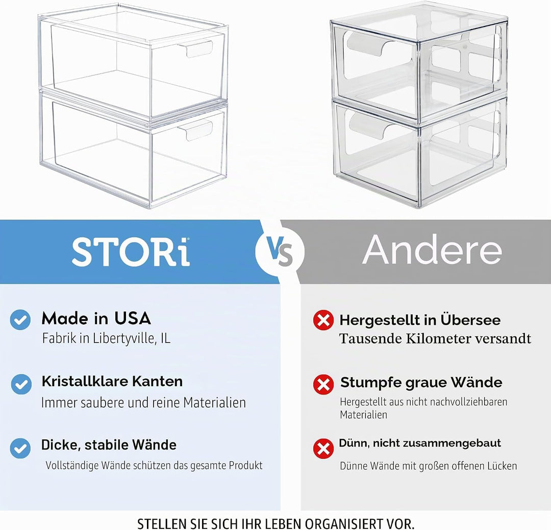 STORi US Acrylic® Audrey 2er-Pack kleine stapelbare Kosmetik-Organizer Schubladen 4-1/2\" Tall Drawe