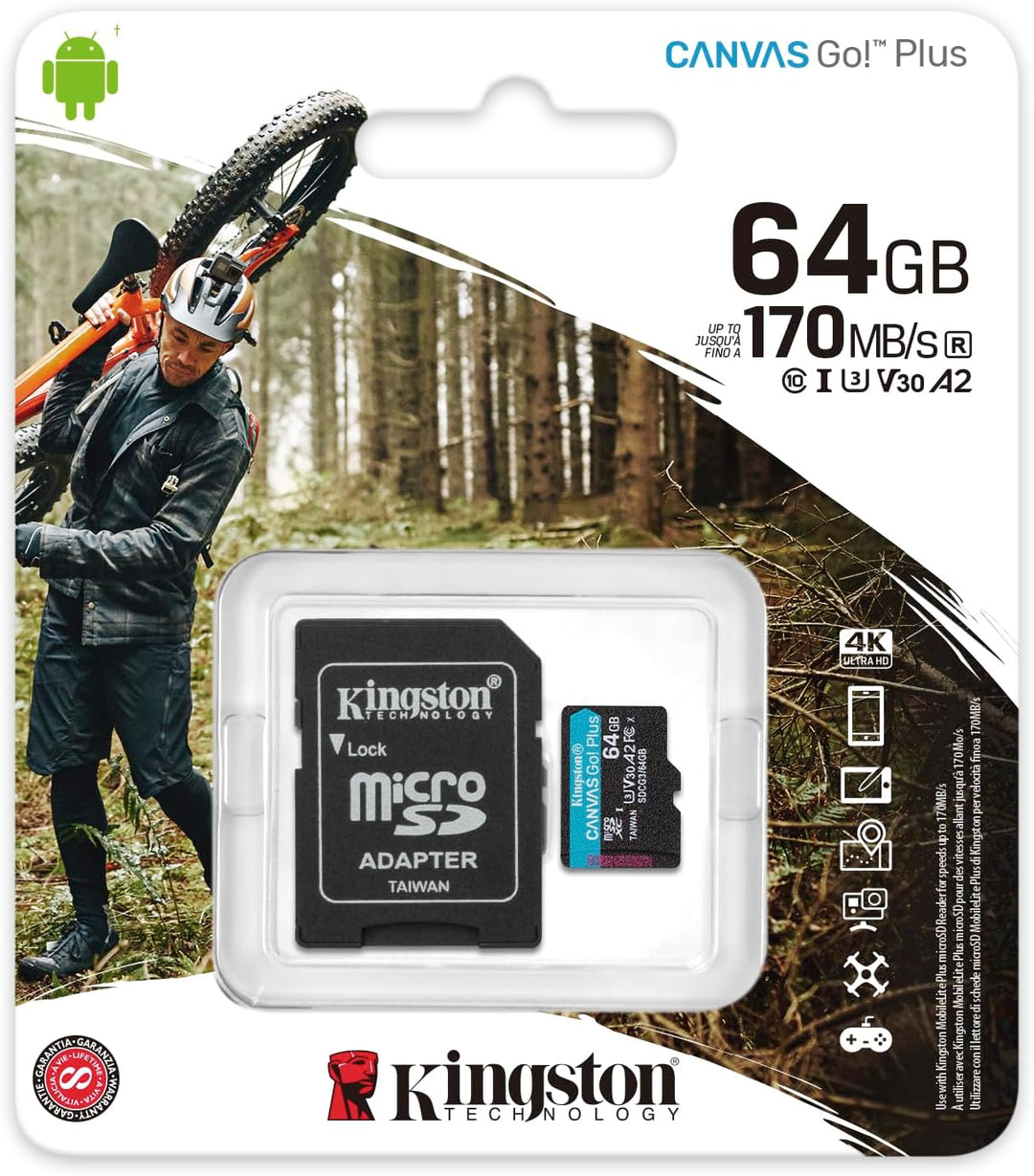 Kingston Canvas Go! Plus microSD Speicherkarte Klasse 10, UHS-I 64 GB microSDXC 170R A2 U3 V30 Speic