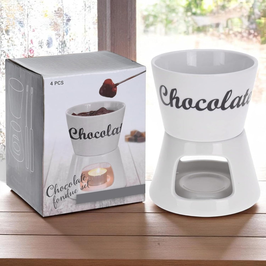 MIJOMA Schokoladenfondue Schoko-Fondue-Set Schokolade incl. 2 Fonduegabeln weiss ca. Ø12x15cm
