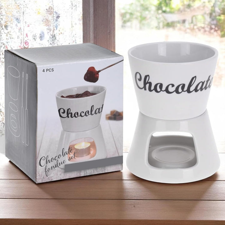 MIJOMA Schokoladenfondue Schoko-Fondue-Set Schokolade incl. 2 Fonduegabeln weiss ca. Ø12x15cm