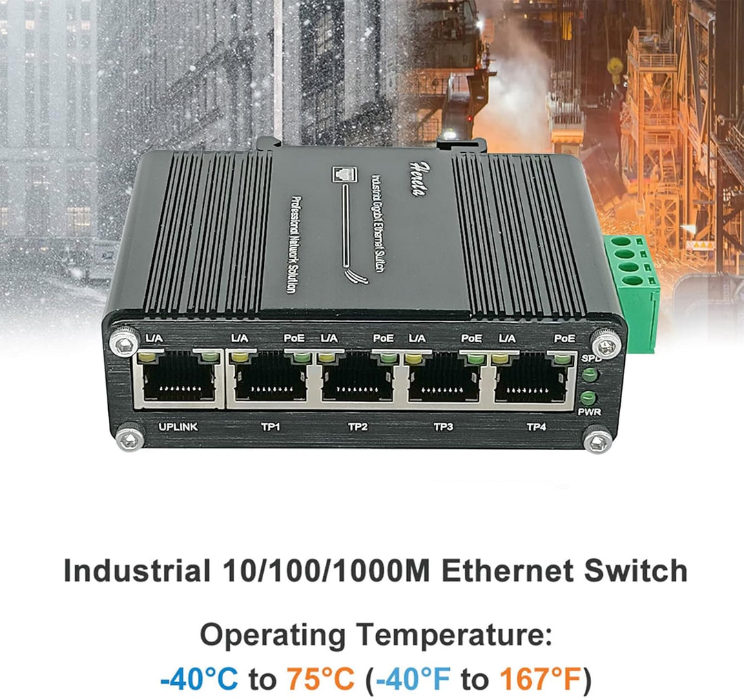 Industrieller Gigabit PoE Ethernet Switch 5-Port Mini 10/100/1000Mbps Base-TX gehärteter Ethernet Sw