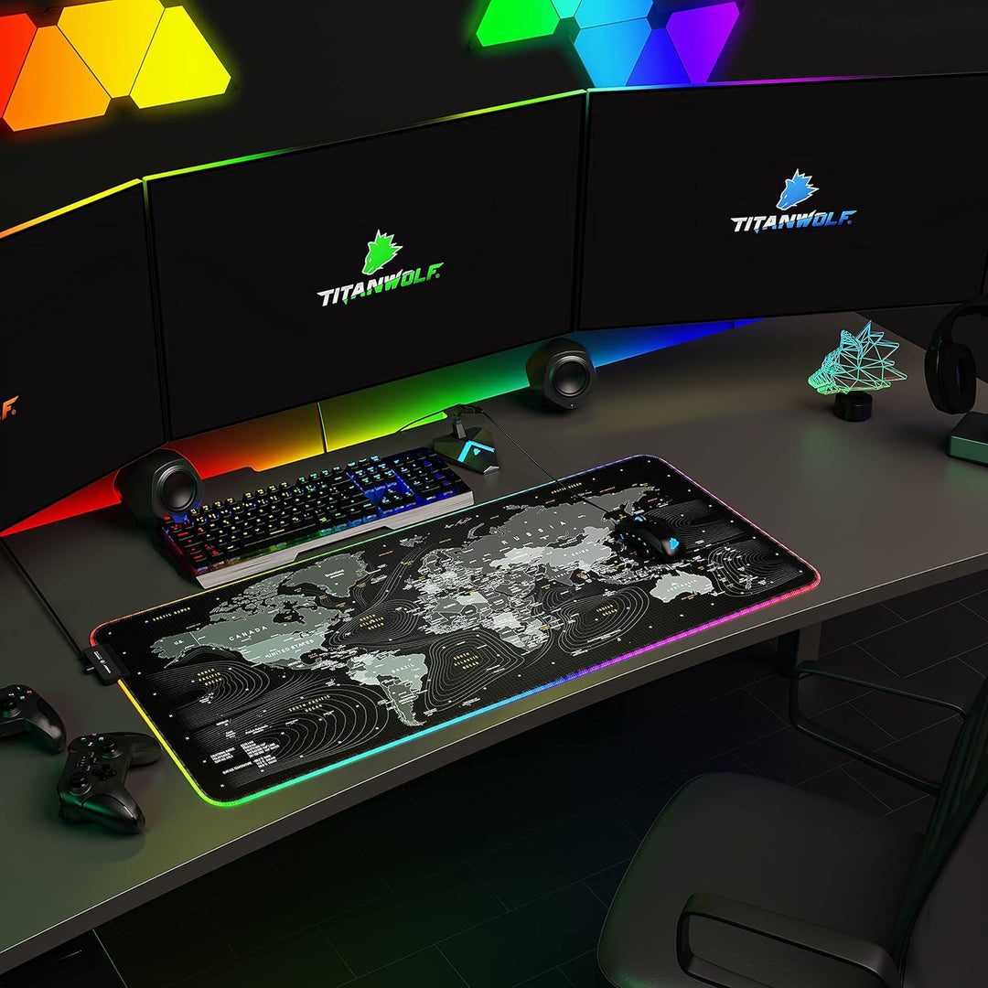 CSL-Computer – XXL RGB Gaming Mauspad – LED Schreibtischunterlage – 900 x 400 mm Übergrösse – XXL Ma