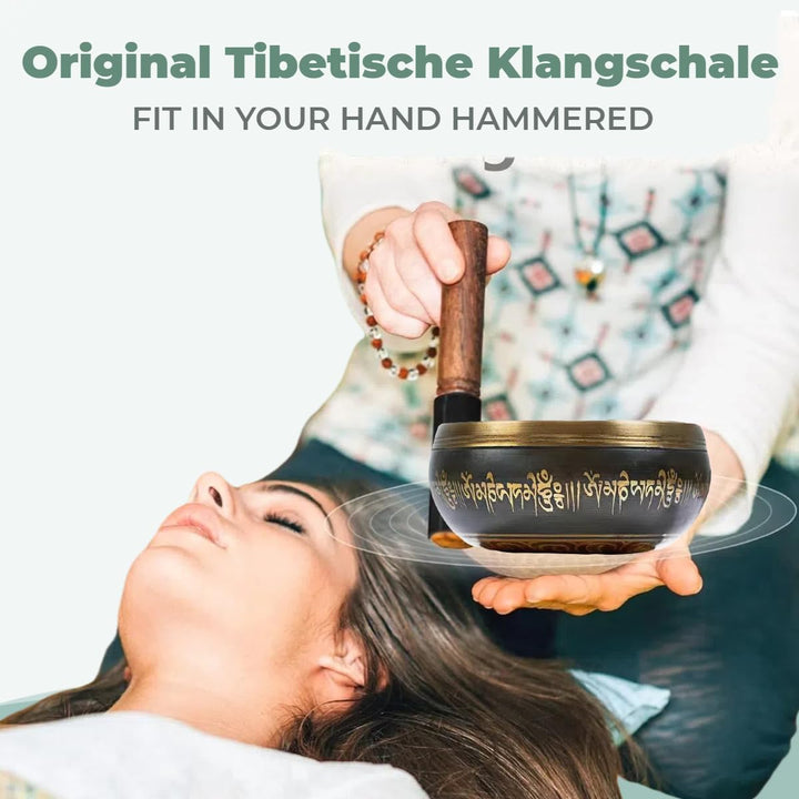 Tibetische Klangschalen Setz 8/13CM, mit Klöppel und Klangschalenkissen, Handgefertigt und leicht zu