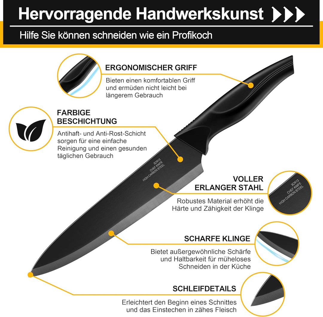 TEAMFAR Messerblock mit Messerset, 15-teilig Edelstahl küchenmesser Set mit Wetzstahl, Messerblock m