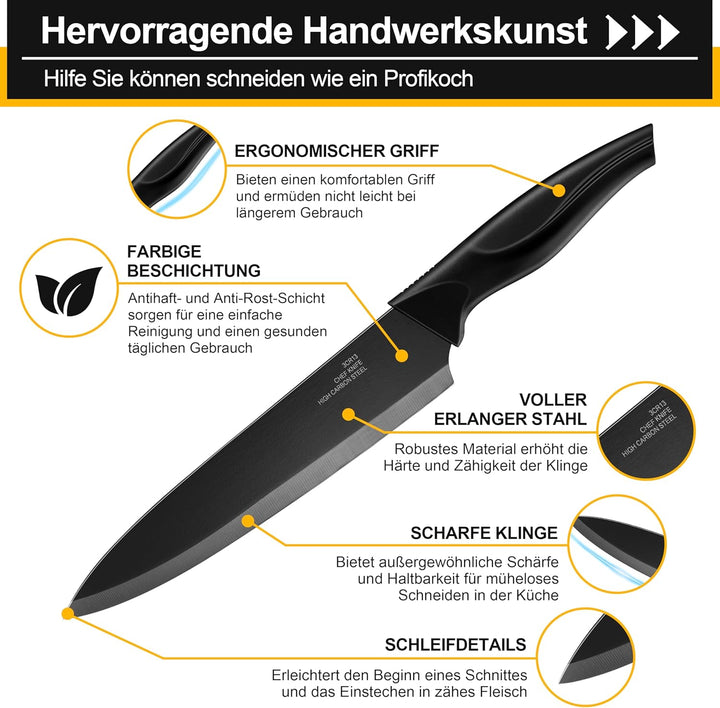 TEAMFAR Messerblock mit Messerset, 15-teilig Edelstahl küchenmesser Set mit Wetzstahl, Messerblock m