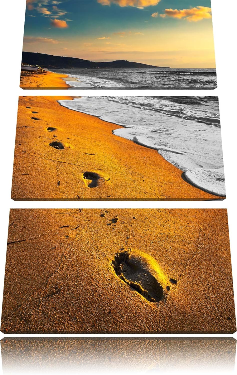 Pixxprint Spuren Im Sand am weiten Meer/Format: 3-Teiler (120x80cm) cm/Leinwandbild fertig bespannt