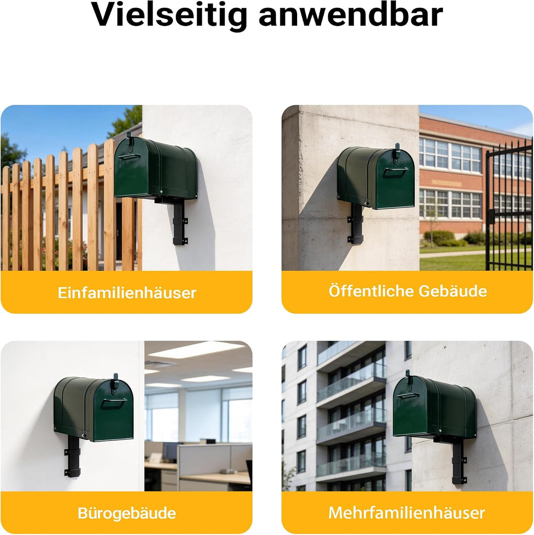 Wiltec Wandhalterung schwarz 50 x 120 x 250 mm für US Mailbox, amerikanischer Briefkasten mit Fahne,
