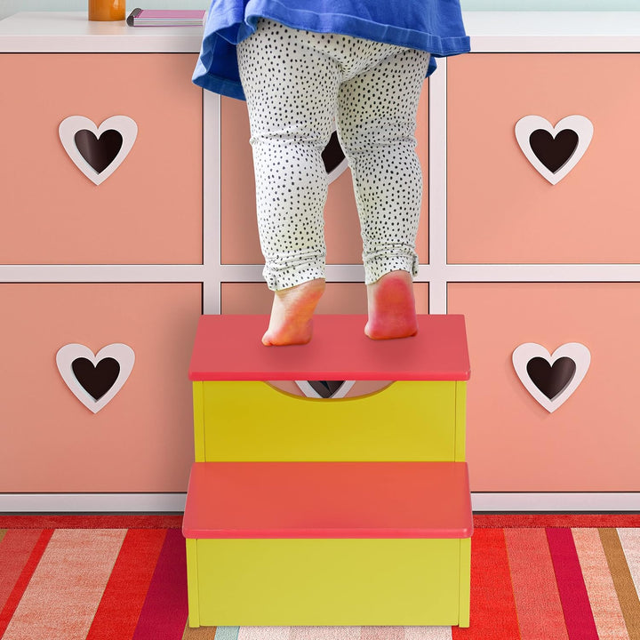 Relaxdays Tritthocker Kinder, Trittschemel mit 2 Stufen, 25 cm hoch, Bad, MDF, Kindertritt für Wasch