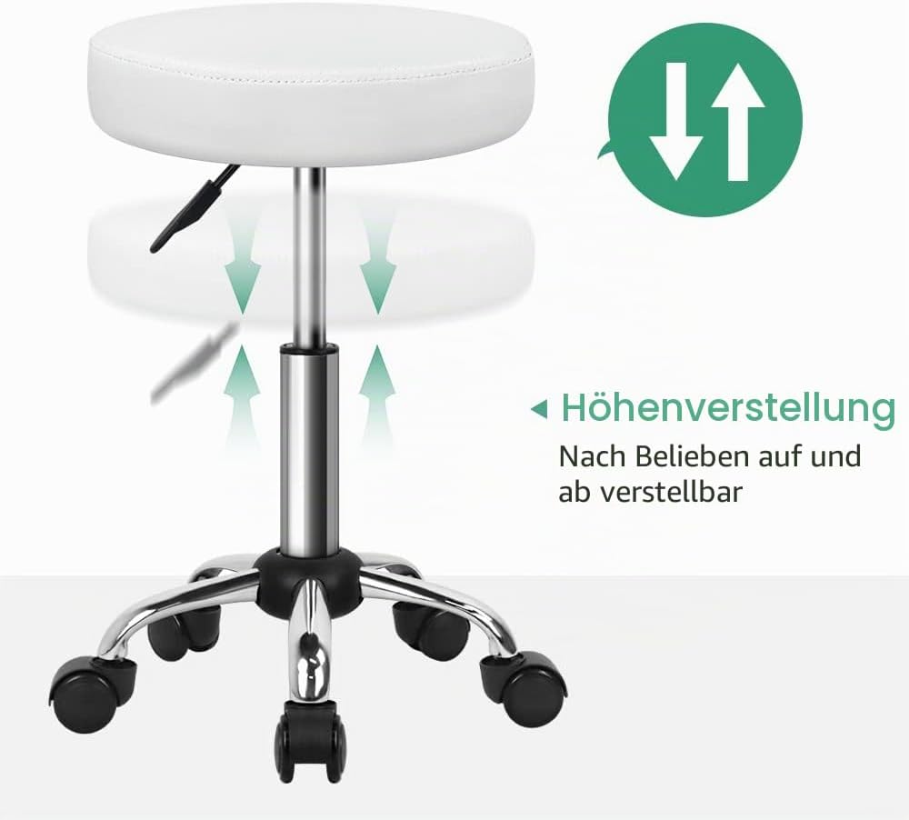 FURWOO Mehrzweck Rollhocker Rundhocker mit Rollen für Spa Verstellbarer Zeichenhocker (weiss), Wei&amp;