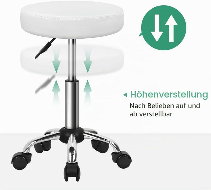 FURWOO Mehrzweck Rollhocker Rundhocker mit Rollen für Spa Verstellbarer Zeichenhocker (weiss), Wei&amp;