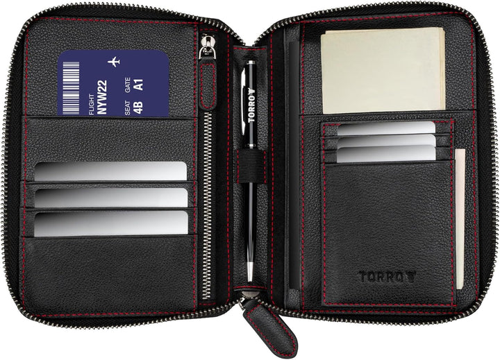 TORRO Reisebrieftasche - Reisebrieftasche aus echtem Leder mit Reisepasshalter und abnehmbarem Karte
