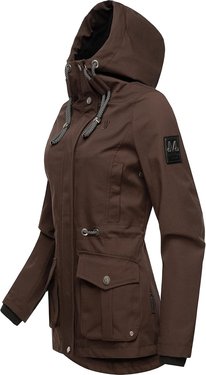 MARIKOO Damen Leichter Übergangsparka mit Kapuze Babetaa Prc S Dark Choco, S Dark Choco