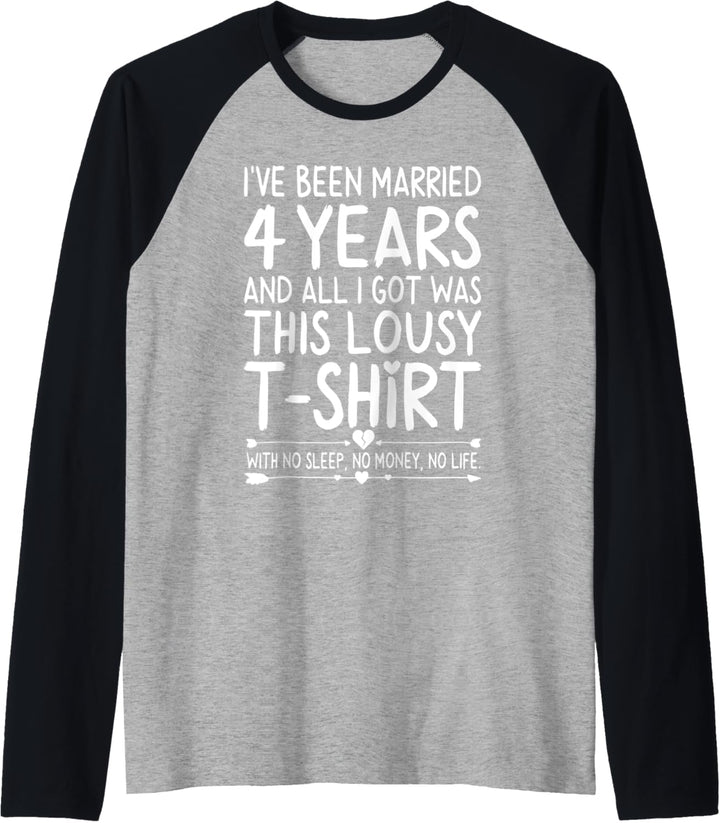 4th Wedding Anniversary Shirt for Her Him Wife and Couples Raglan