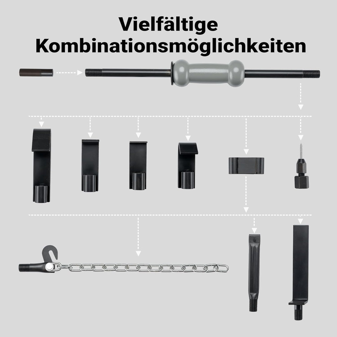 Wiltec Universal Ausbeulwerkzeug 11-TLG., Ausbeulsatz mit Schlaghammer Gleithammer und Zubehör, Ausb