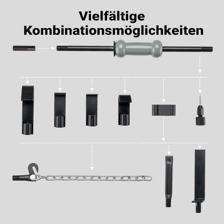 Wiltec Universal Ausbeulwerkzeug 11-TLG., Ausbeulsatz mit Schlaghammer Gleithammer und Zubehör, Ausb
