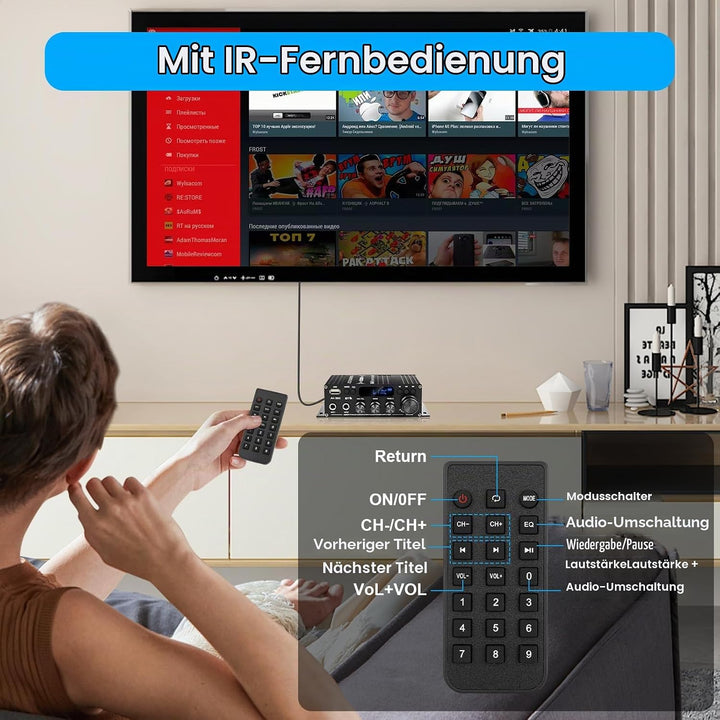Romicta HiFi-Verstärker AK390, Mini Bluetooth Stereo-Audioverstärker Receiver 12V/ 220V 800W 2 Kanäl