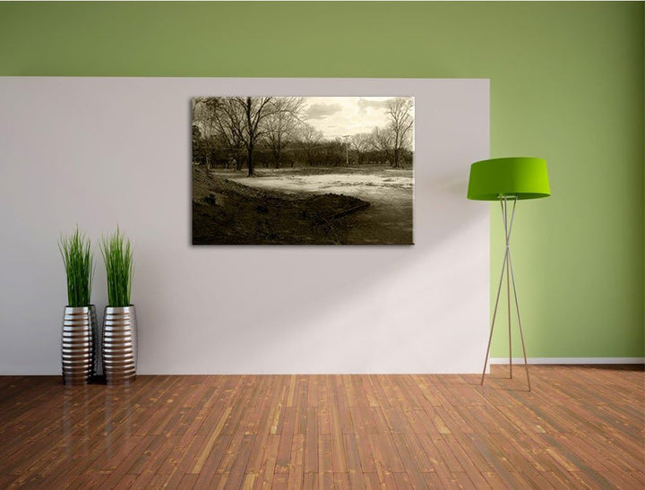 Pixxprint düstrer Wald auf Leinwand, XXL riesige Bilder fertig gerahmt mit Keilrahmen, Kunstdruck au