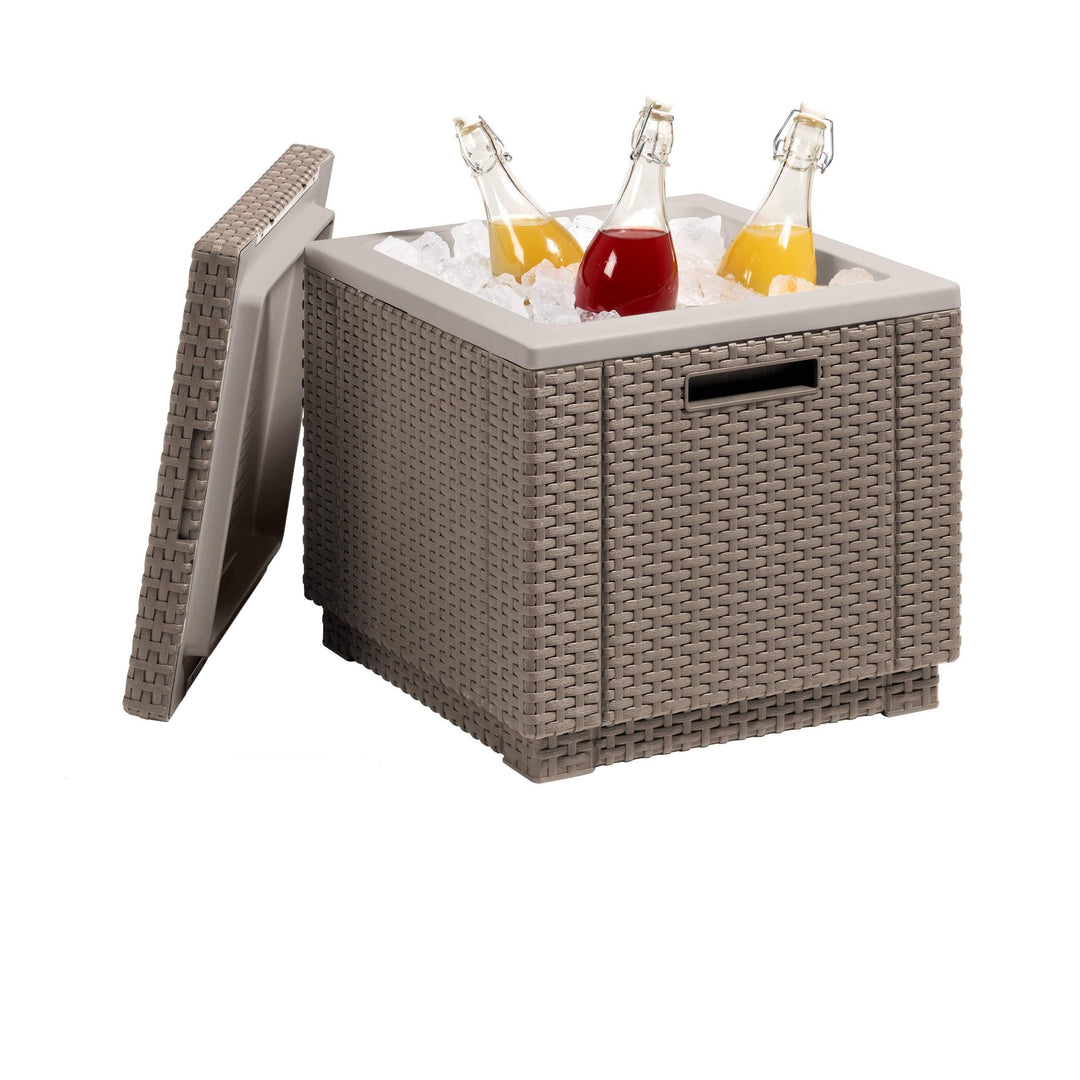 Allibert in Rattanoptik Kühlbox/Beistelltisch Ice Cube, Beige Garten Kühlbox, Garten cappuccino, cap