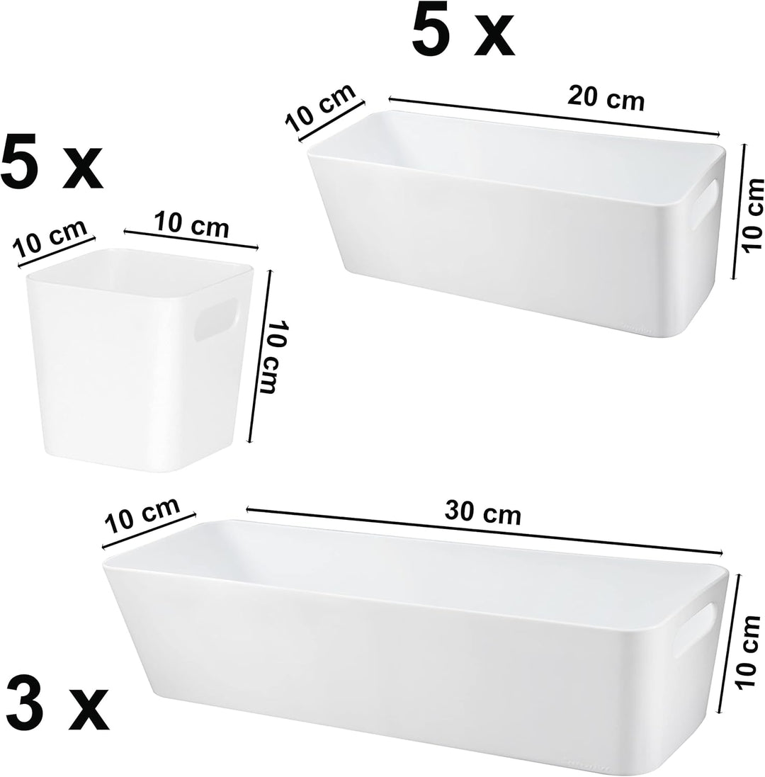 13 Teile Organizer Set - 10 cm hoch - weiss - Boxen in 3 Grössen - Schubladeneinsatz - passend für S