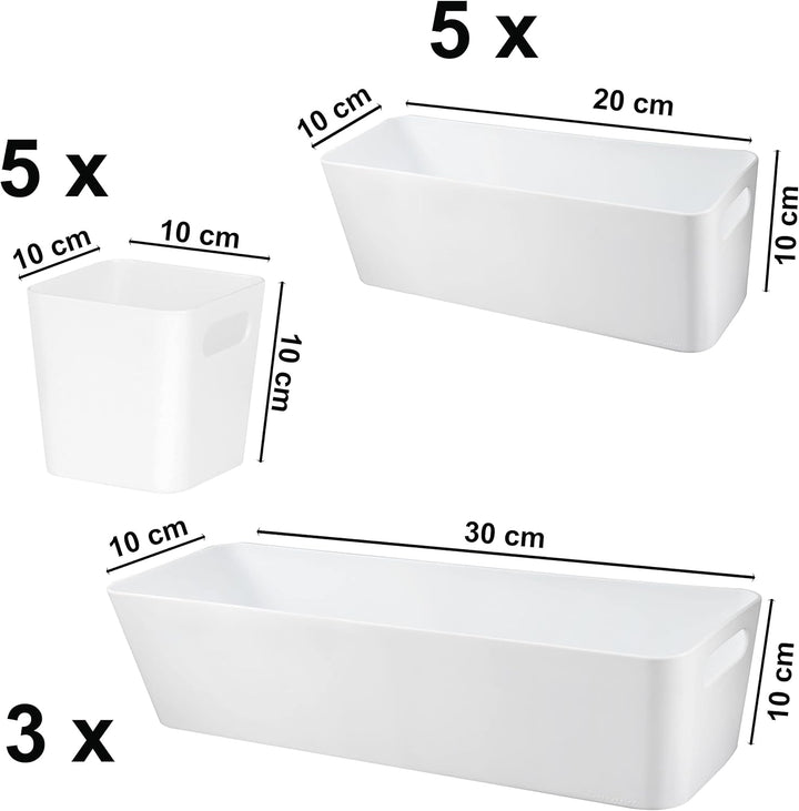 13 Teile Organizer Set - 10 cm hoch - weiss - Boxen in 3 Grössen - Schubladeneinsatz - passend für S