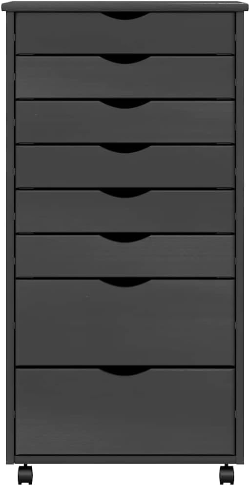 Rollschrank mit Schubladen Moss Grau Massivholz Kiefer Rollcontainer mit 8 Schubladen, Mobiler Akten