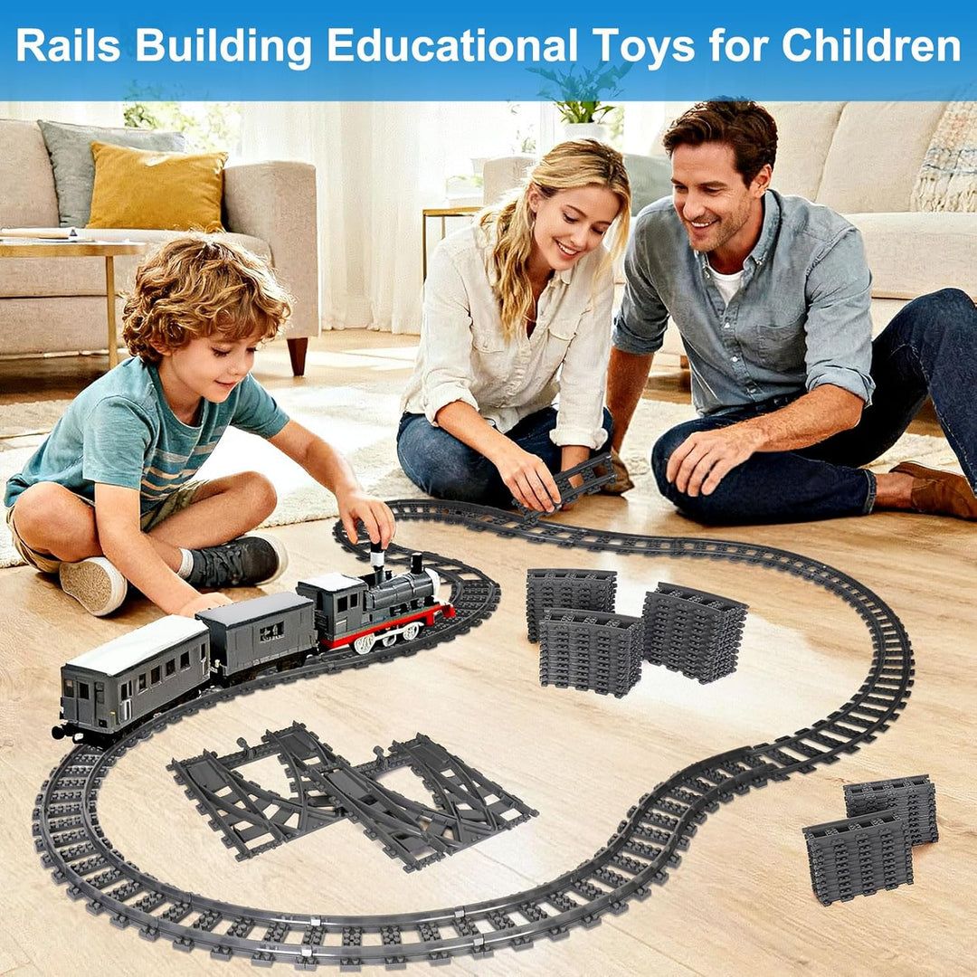 Bausteine Zug Schienen Set, 54 Stück City Eisenbahn Schienen for Train, Bestehend aus Cross Track Ge