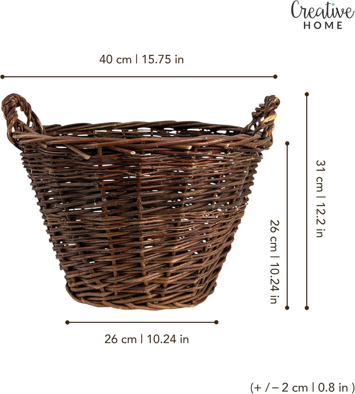 Creative Home Weidenkorb mit Zwei Henkel | Gross ø 40 cm | Perfekt für Geschenkkorb Kaminkorb Brennh