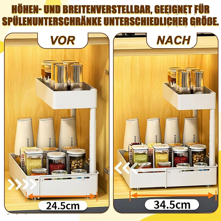 Spülschrank Organizer Ausziehbar – 2 Etagen Unterschrank Organizer Küche Höhenverstellbar & Ausziehb