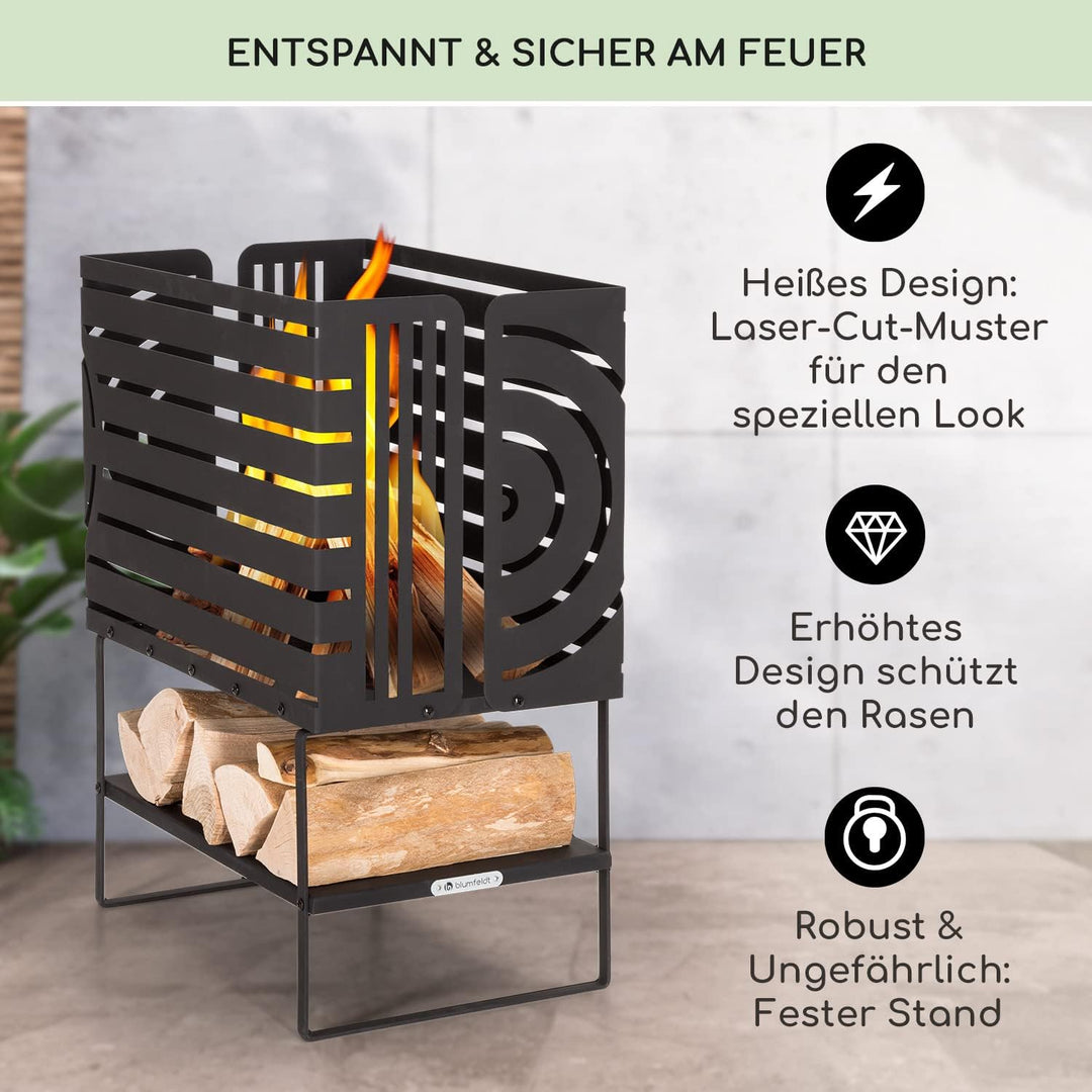 blumfeldt Gartenfeuer, Feuerschale für den Aussenbereich, rechteckig, aus Holz, mit Ständer, wetterf