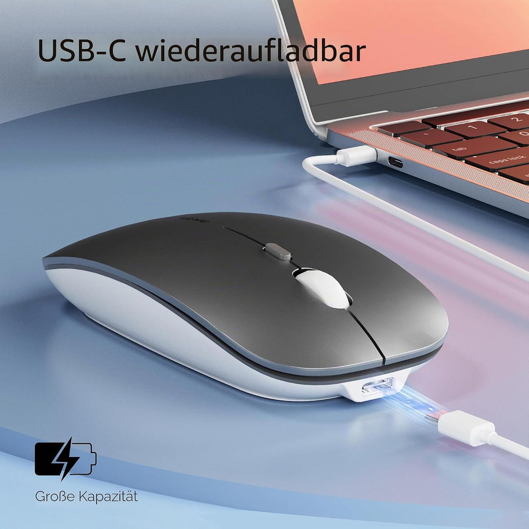Uiosmuph Q5 Kabellos Maus, Wiederaufladbar Funkmaus 2.4G Leise Funkmaus Ultra Dünn Wireless Computer