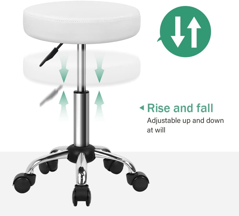 FURWOO Mehrzweck Rollhocker Rundhocker mit Rollen für Spa Verstellbarer Zeichenhocker (weiss), Wei&#