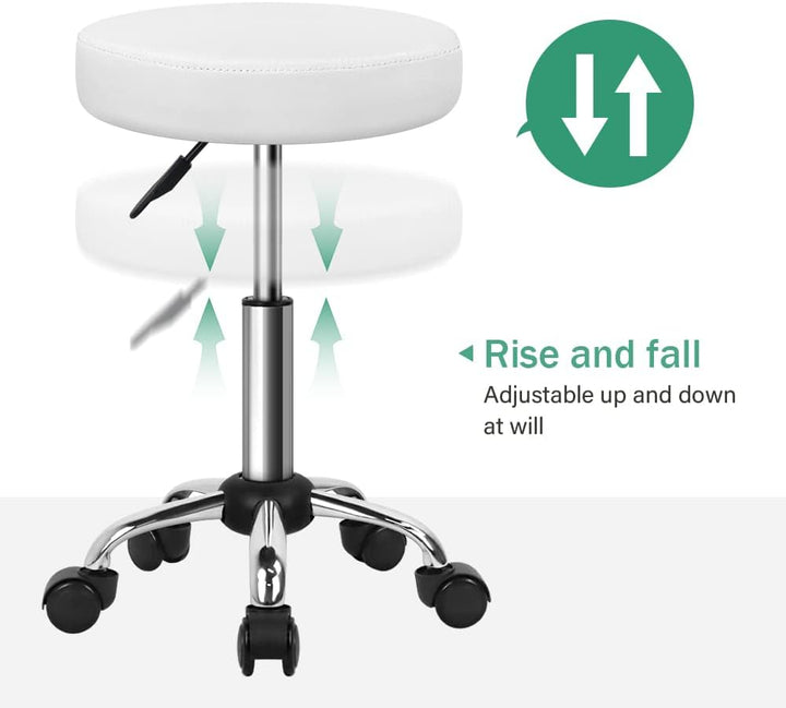 FURWOO Mehrzweck Rollhocker Rundhocker mit Rollen für Spa Verstellbarer Zeichenhocker (weiss), Wei&#