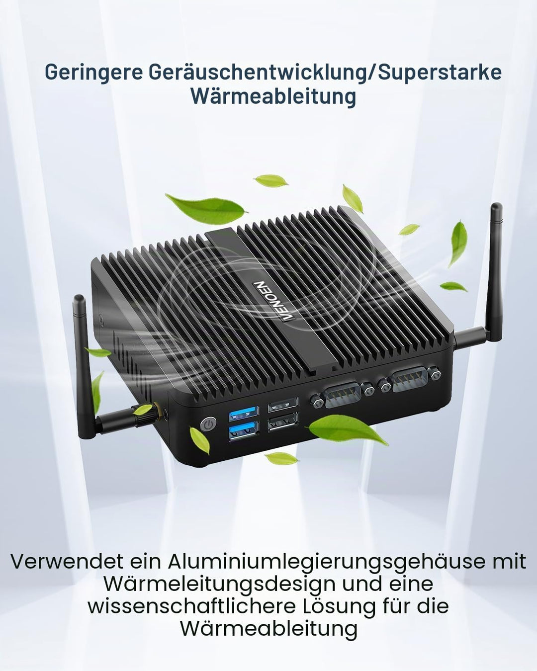 Lüfterloser Mini PC N100, Fanless PC Win 11 Pro, Alder Lake, 4K Dual HD, DP, 2xCOM, USB3.0, RJ45 Lan